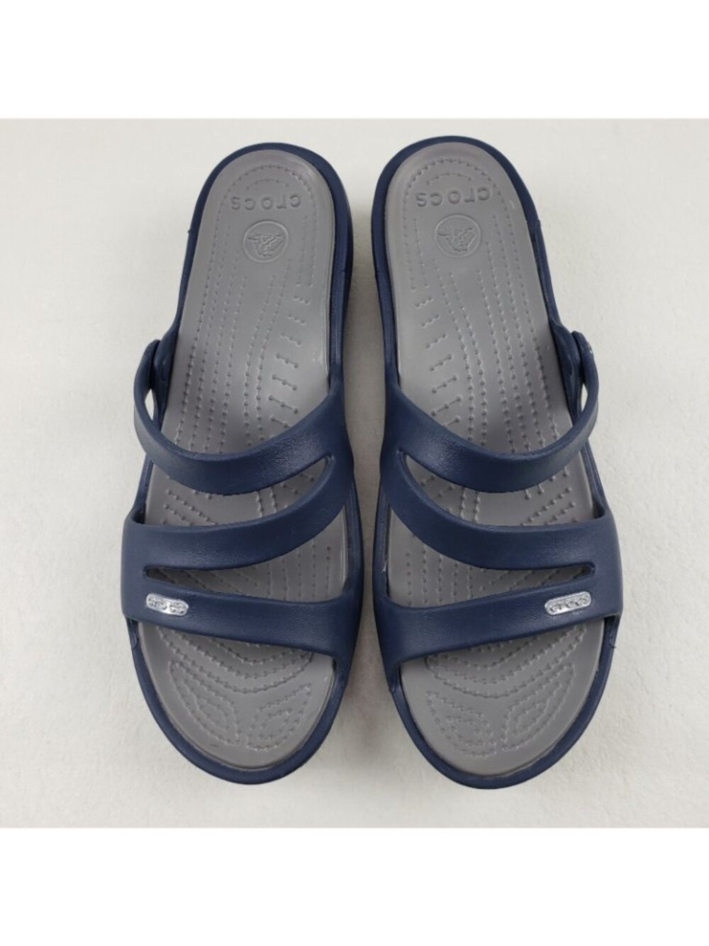 Crocs Patricia Slide Wedge Sandal Womens 10 Blue Strappy Slip On Comfort Shoe - Picture 5 of 13
